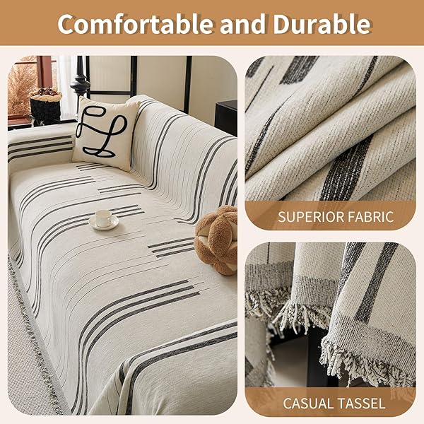 AKPGQ BOHO COUCH COVERS FOR SOFA WASHABLE SOFA COVERS FOR 3 CUSHION COUCH SOFT NON SLIP COUCH COVERS FOR SECTIONAL SOFA DOG PET FURNITURE PROTECTOR (DARK GREY, 71″*118″)