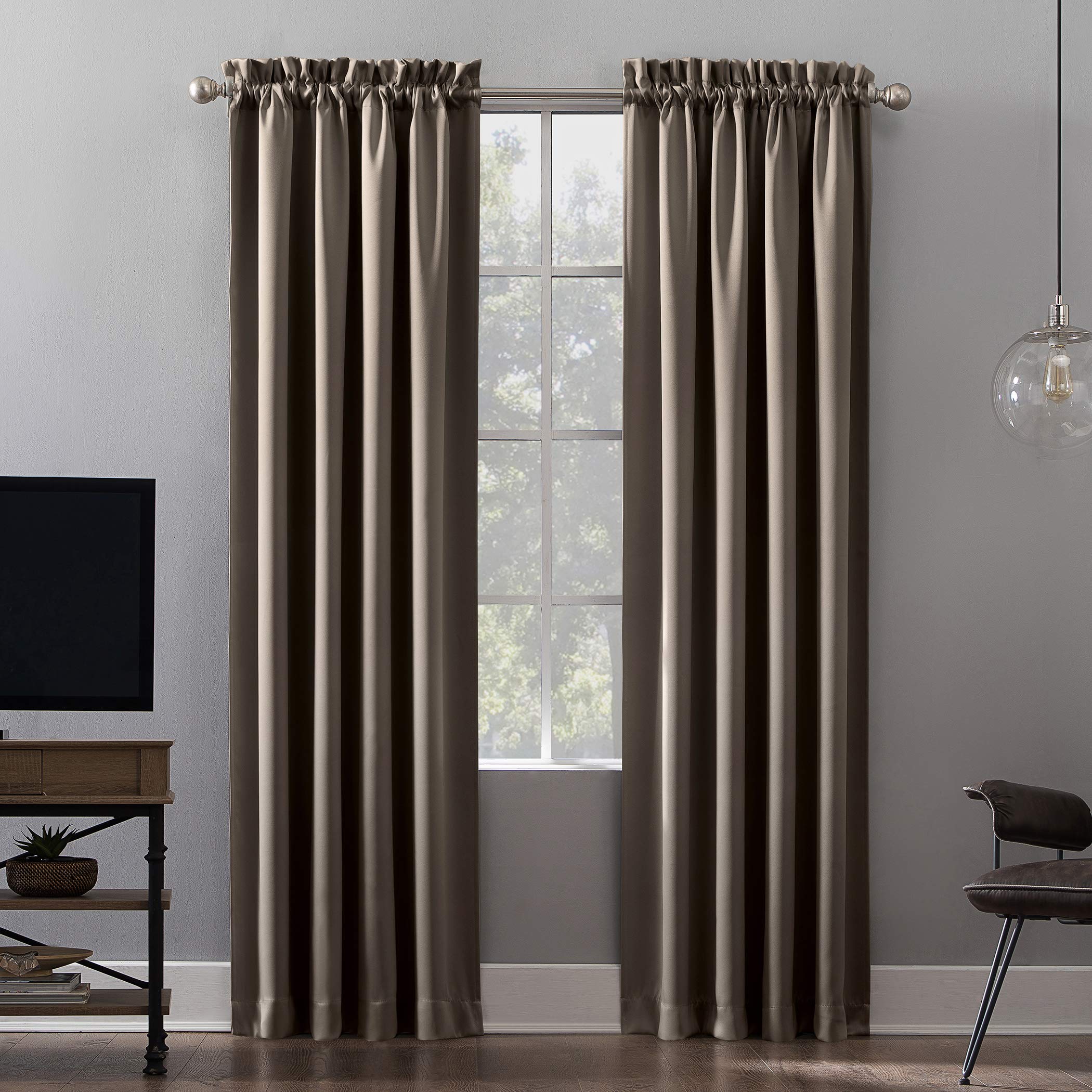 Sun Zero Oslo Theater Grade Extreme Total Blackout Rod Pocket Curtain Panel, 52" x 84", Taupe