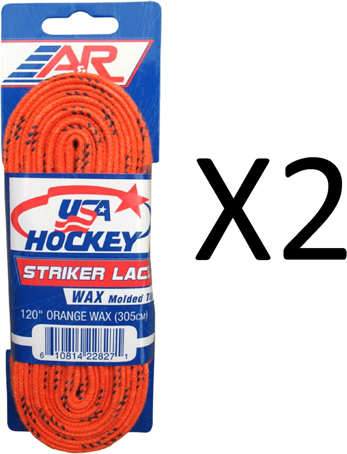 A&R Sports USA Hockey Laces - Waxed Striker Laces - Orange 120 Inches (2-Pack)