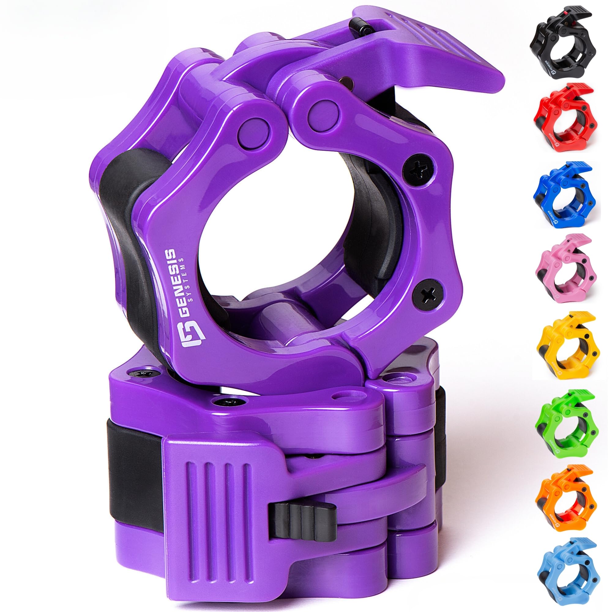 GENESIS SYSTEMS Olympic Barbell Clips 2 Inch Barbell Clamps Bar Collars Weight Quick Release - for Weightlifting