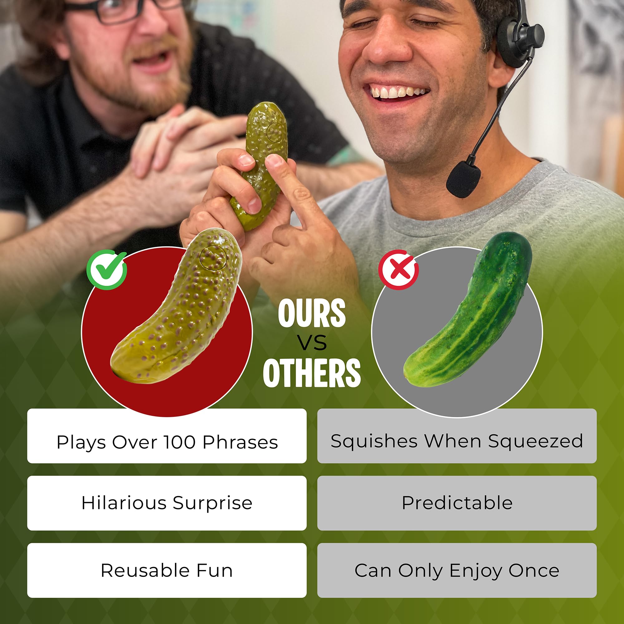 DR DINGUS Emotional Support Pickle - +100 Positive Inspirational Phrases - Press Button - Funny Family Friendly Gag Toy for Class, Office, Gift, Friends