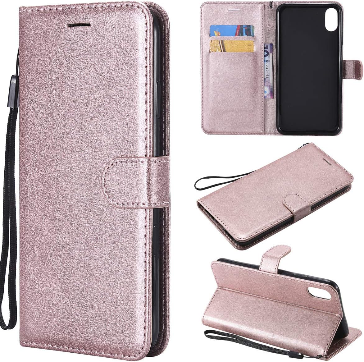 Designed for iPhone XR Case Luxury Electroplate Mirror View Flip Protective PU Leather Cover