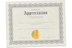 Hill Valley Greetings Certificate of Appreciation - 15 Award Certificates with Gold Foil Embossed Seals