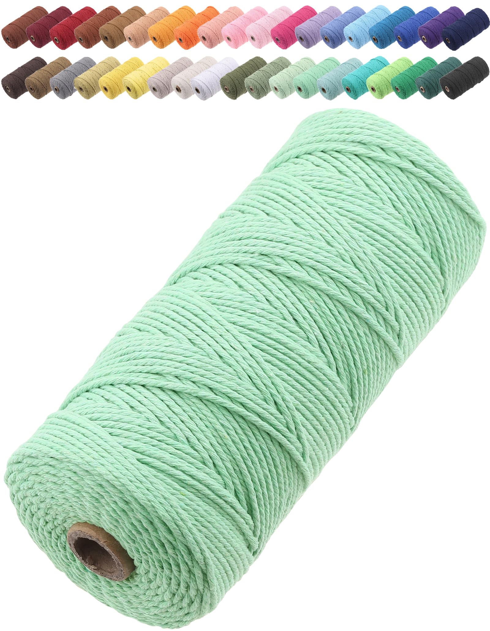 GOHOF Macrame Cord 2mm x 205m Premium Cotton Macrame Rope, 3 Strand Twisted Soft Cotton Cord, One of The Most Perfect Materials for Macrame Art, Cotton String Without Chemicals (Aqua Green)