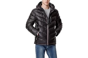 Tommy Hilfiger mens Midweight Chevron Quilted Performance Hooded Puffer Jacket