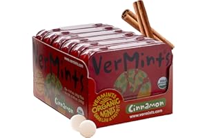VerMints Organic Cinnamon Breath Mints - Real Lasting Cinnamon Refreshment - Travel Size Tin - Non-GMO, Nut Free, Gluten Free, Vegan & Kosher Organic Flavored Mints - 1.41 oz (6 Pack)
