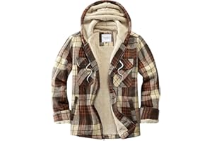 Veusna Men's Zip Up Flannel Shirt Jacket Fleece Lined Long Sleeve Plaid Coat Heavyweight Hoodie with Hood