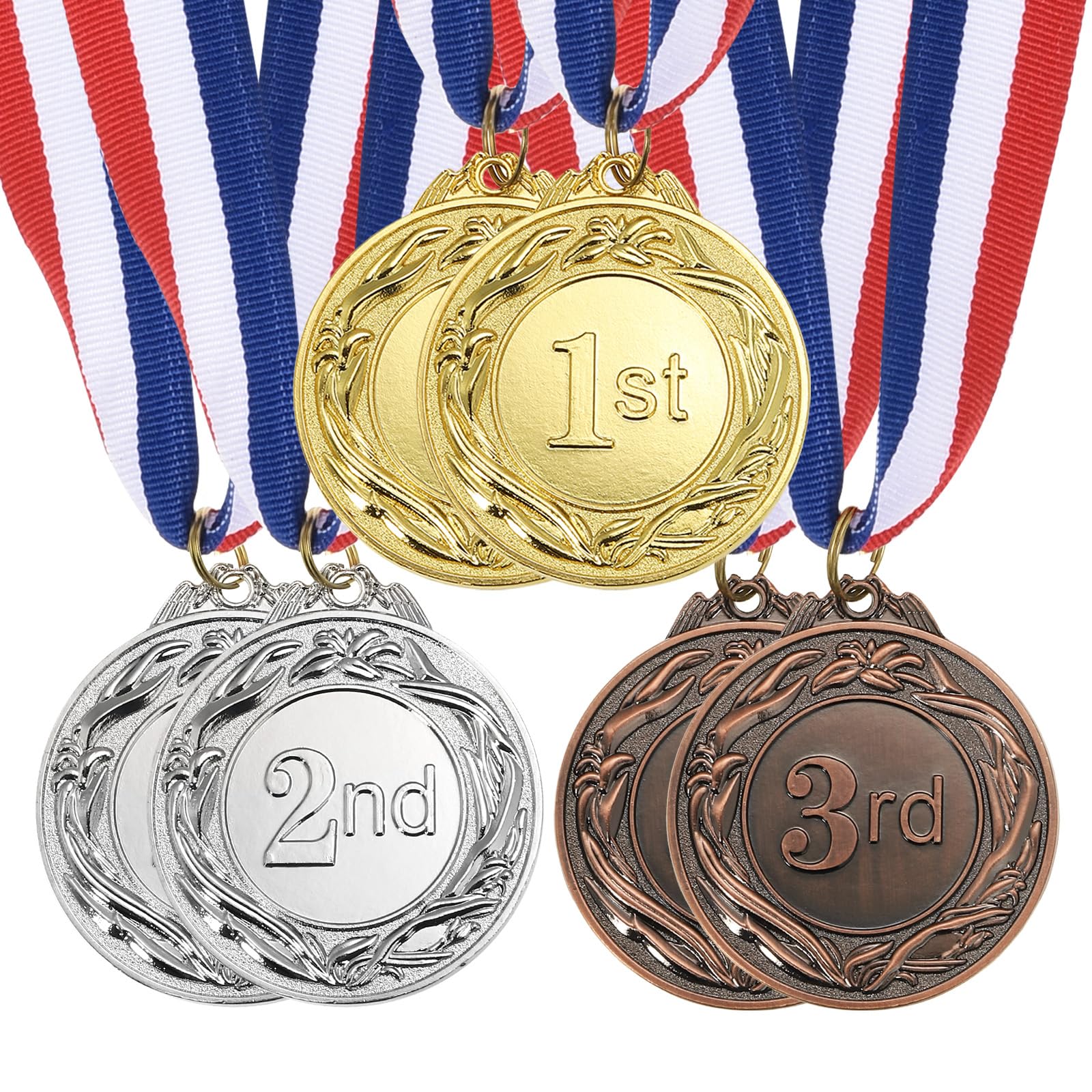 PATIKIL Gold Silver Bronze Award Medals 2.6 Inch, 6 Pieces Winner Award Medals 1st 2nd 3rd Prize Style with Neck Ribbon for Games Sports Competitions