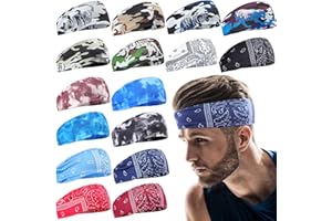 Foaincore 16 Pcs Sports Headbands for Men Sweatbands for Women Workout Stretchy Non Slip Hair Band Sweat Wicking Running Headband for Cycling Hiking Yoga Ice Hockey