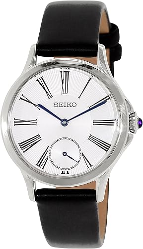 seiko watch women's black leather strap