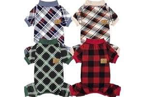 XPUDAC 4 Pack Dog Pajamas for Small Dogs Cats Plaid Doggie Clothes Puppy Onesies Christmas Pajamas Jumpsuits Pet Pjs Shirt Apparel X-Small, Red Green Khaki Grey