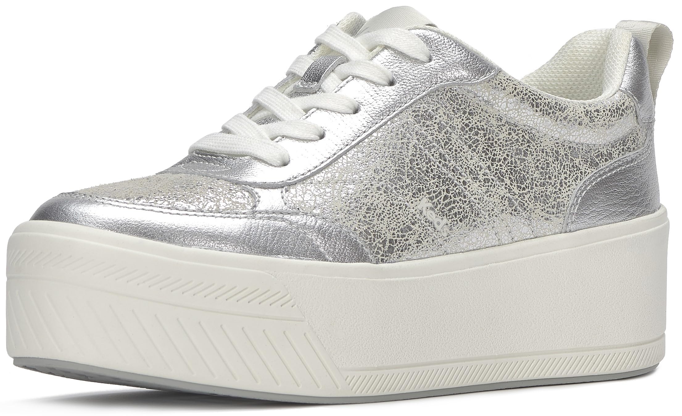 Keds Skyler Ii Distressed Metallic Leather, Silver Grey/Silver, 5.5