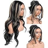BrownBomb Highlights Synthetic Lace Front Wigs Body Wave Glueless Wigs With Bangs Black Blonde Pre Plucked Pre Cut HD Lace 13x5x1 Middle Part Wigs For Woman 26 Inch