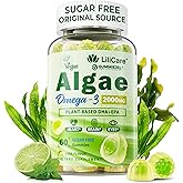Omega 3 Gummies 2200mg from Algae Oil (DHA 640mg & EPA 290mg) for Women & Men, Vegan Omega 3 Fish Oil Alternative, w/CoQ10, Astaxanthin, Vitamin A, E, D3 for Brain, Eye, Antioxidant, Sugar Free, 1Pack