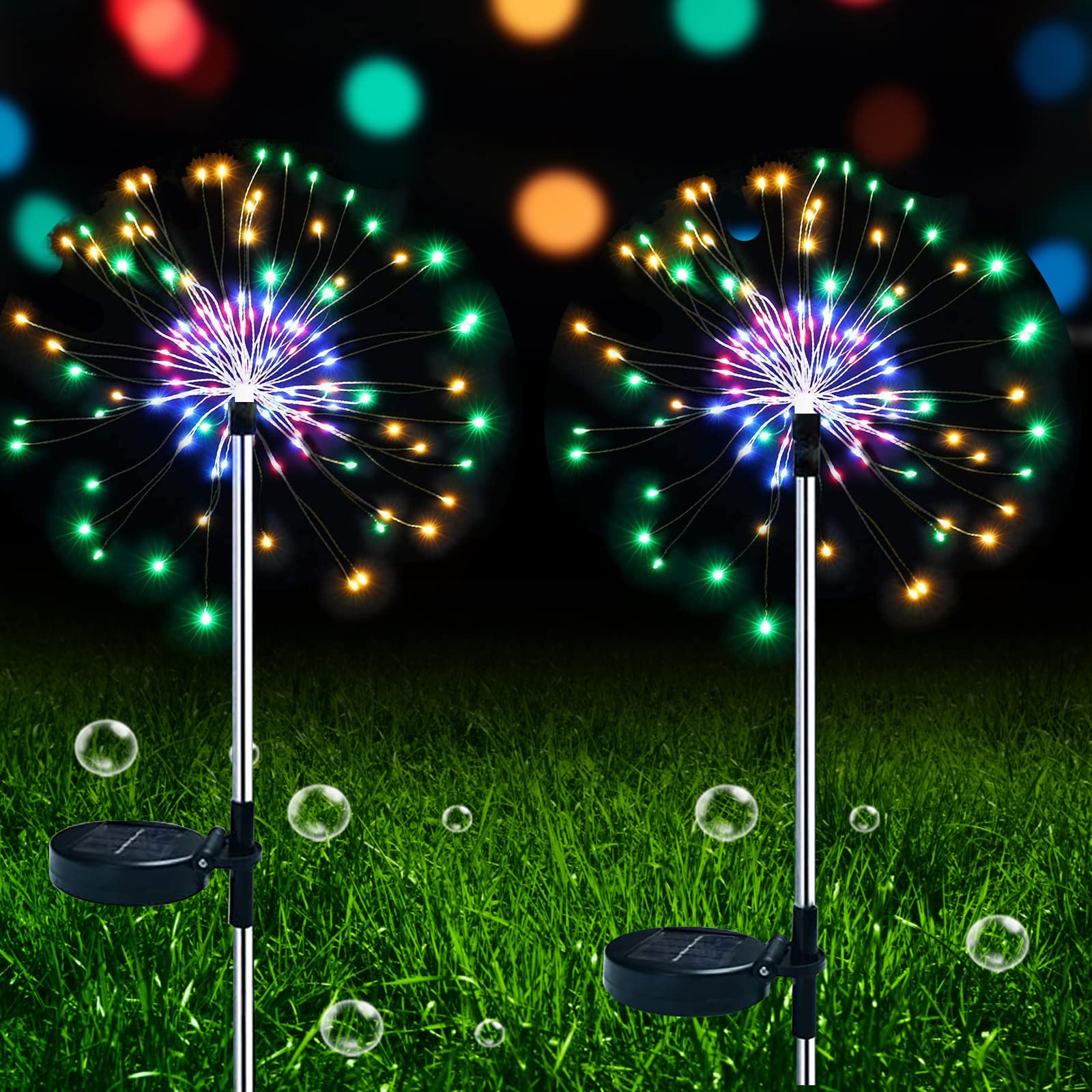 ZVO 2 Pack 150 LED Solar Firework Lights, Solar Waterproof Ground Stake Lights for Garden Pathway Party Decor (Multicolor)
