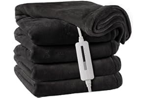 MCJAW Heated Throw 50x60 Cozy Flannel, 5 Heating Levels,Fast-Heating with 3 Hours Auto-Off, ETL Certified, Home and Office use, Machine Washable, Wearable Brushed Microfleece - Dark Grey