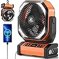 Camping Fan with Light - 20000mAh Rechargeable Battery Fan, 112Hrs Max Run Time, 9 Speeds, Digital Display, Timer, Auto Oscillation, 270° Pivot & Hook for Camping, Power Outage, Hurricane (Orange)