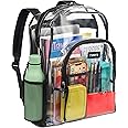 Masirs Heavy Duty Clear Backpack, Stadium Approved Transparent Design, Quick Access at Security Checkpoints, Adjustable Shoulder Straps, Dual Zippered Compartments & Mesh Side Pockets, (16"H x 11"W)