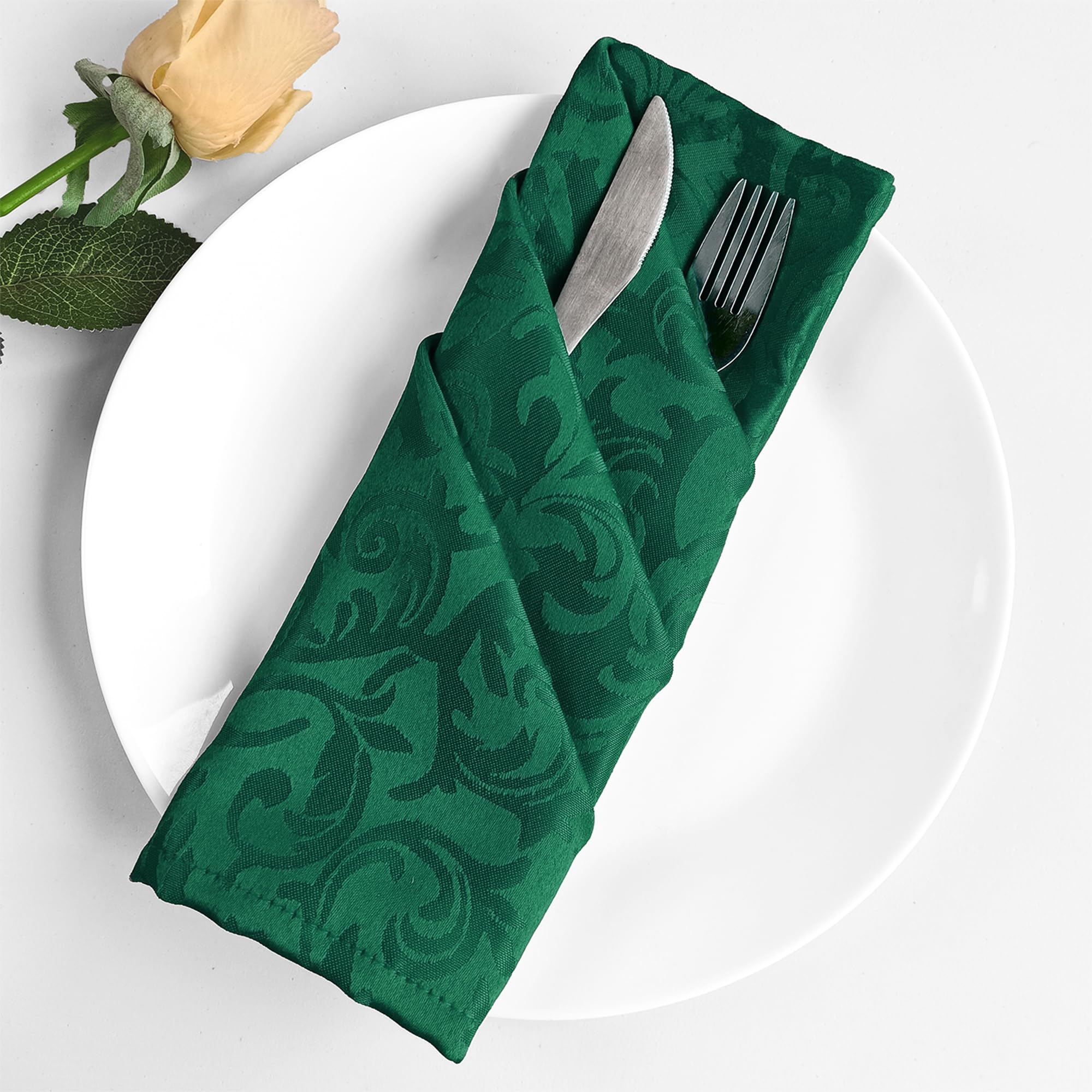 Trimming Shop Kitchen Dining Table Napkins [10 Pack, Green] 20" x 20" 100% Polyester Premium Quality, Hemmed Edges, Washable Reusable Dinner Cloth Napkin for Home Restaurant Wedding Christmas Party
