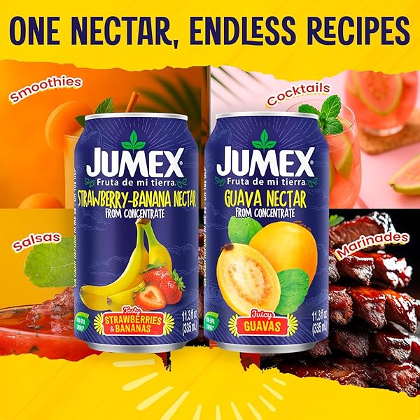 JUMEX STRAWBERRY BANANA & GUAVA JUICE NECTAR – MADE WITH FRESH FRUIT PUREE – TROPICAL FRUIT JUICE CONCENTRATE FOR SMOOTHIE MIX, COCKTAIL MIXERS, KIDS DRINKS & BEVERAGES – 11.3OZ, 12 PACK CANNED DRINKS