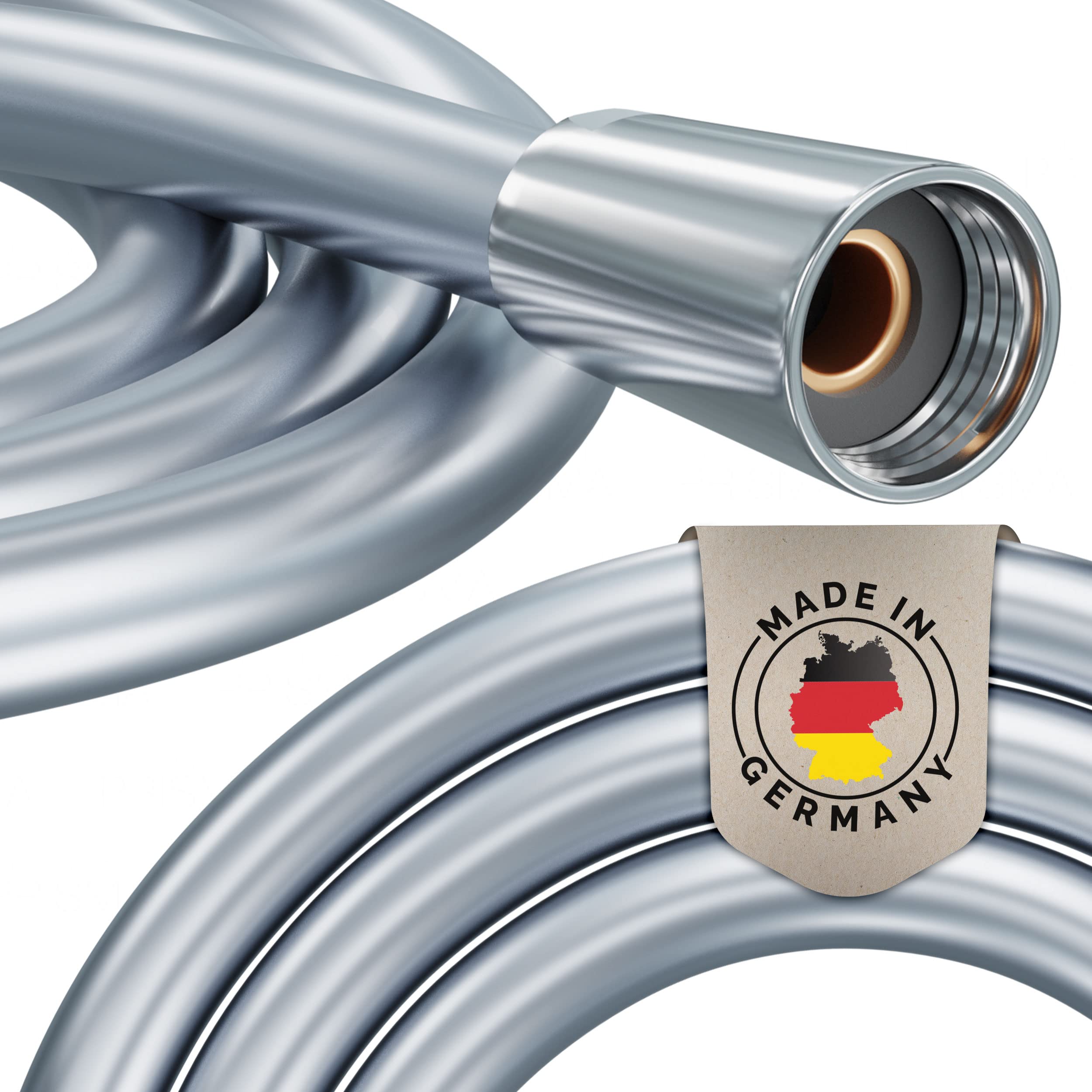 PRISMA Shower Hose 2 m with Double Anti-Twist Protection Shower Hose 200 cm Made in Germany - Extremely Flexible, Anti-Twist with Kink Protection Plastic Hose with Swivel in Stainless Steel Look