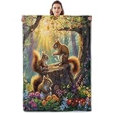 Kibue Cute Squirrel in Forest Blanket Warm & Cozy Flannel Throw Blanket - Soft Plush Lightweight Blankets for Travel, Sofa, Bedroom, Office, Home Decor for Adults Kids Women 60"×50"