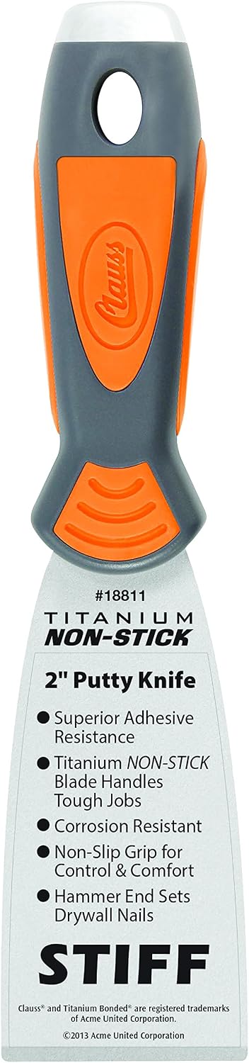 Clauss Putty Knife 2" (5 cm) with Stiff, Ground Blade in Professional Quality, Grey/Yellow, 2 inch