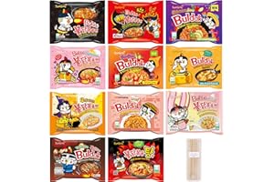 PINSTAR PREMIUM Samyang Spicy Hot Chicken Ramen 11 Flavor Variety Pack - FREE Chopsticks - Korean Buldak Ramen Noodles (11 Pack)