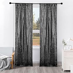 BEDDEB Black Sequin Backdrop Curtain, 2PCS 2FTx8FT
