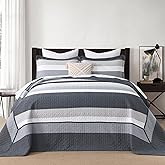 SahSahCasa 120"x120" 100% Cotton Oversized California King Bedspread Coverlet Striped Quilt Set, Cal King Quilted Bedspread Extra Large Quilt, XL Bed Spread Lightweight Comforter, Dark Slate Gray