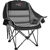RELAX FIELD Oversized Camping Chair, Portable Folding Padded Camp Chairs with Side Pocket, Cup Holder, Heavy Duty Support 500LBS Outdoor Lounge Chair for Adults, Fishing, Sports, Trip, Black