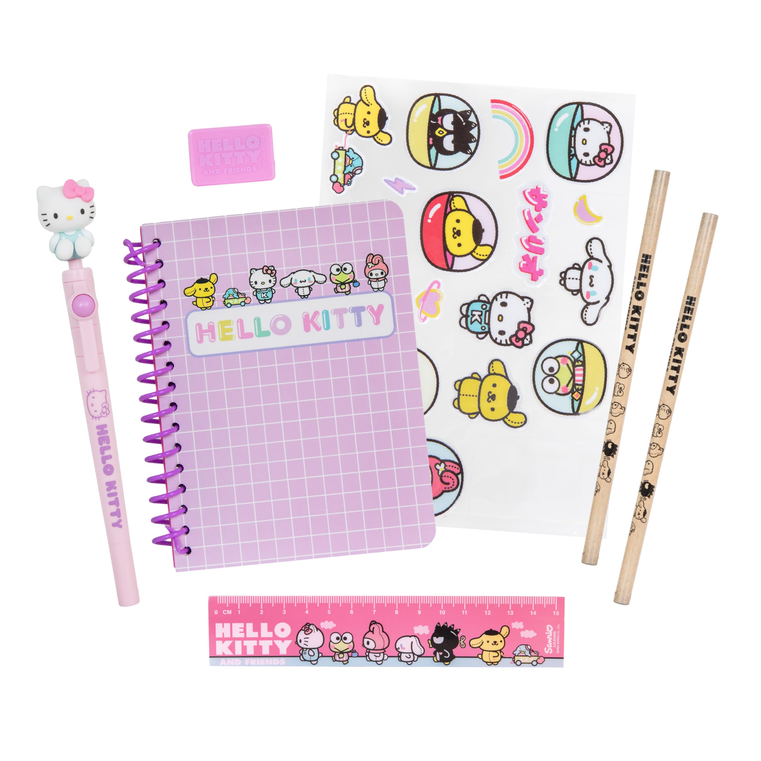Blue Sky Studios Hello Kitty Stationery Case & Kawaii School Supplies for Girls, Includes Stickers Notebook Pencils Ruler Sharpener Eraser Fidget Pen Storage Case