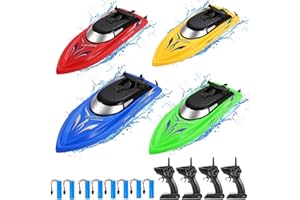 ACEKID 4 Pack RC Boat Remote Control Boats for Pools and Lakes for Kids and Adults, 2.4 GHz RC Boat for Boys 4-7 8-12 Years with 8 Rechargeable Batteries