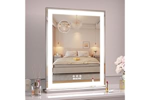 Vanity Mirror 49.7 x 40.5 cm ANYHI,Makeup Mirror, Actress Mirrors, Hollywood Mirrors, Large, Tabletop Mirror, Tri-Color Light