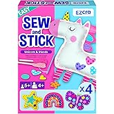 EZCRA Unicorn Sewing Kit for Kids Age 5-8 - Sew and Stick Craft Kit - 4 Easy Beginner Projects - No Mess Felt Crafts with Sti