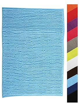MSV Badteppich Badvorleger Duschvorleger Chenille Hochflor Badematte 40x60 cm – Hellblau