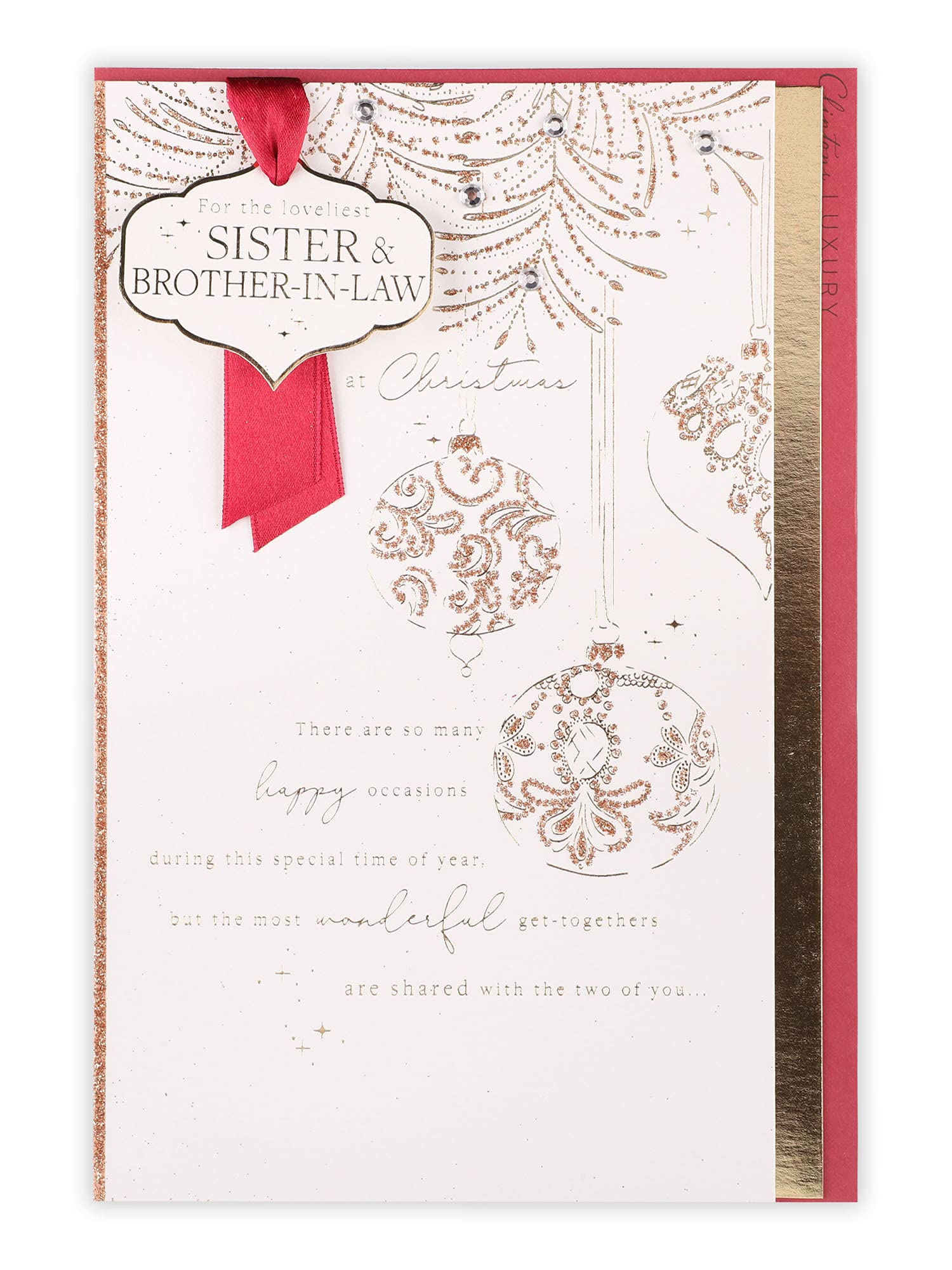 Clintons: Sister and Brother in Law Classic Decorative Baubles Christmas Card, Multi-Colour, 155 x 235 (1181388)