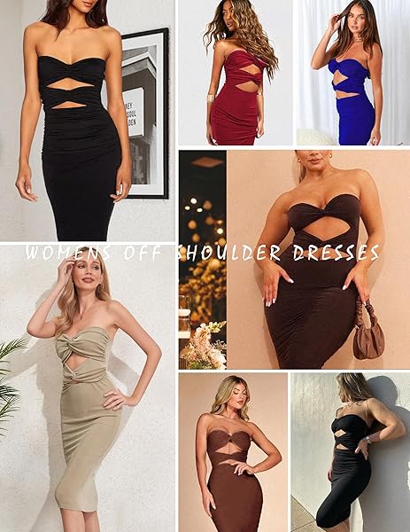 ZAFUL WOMEN’S BANDEAU MIDI BODYCON TWIST KNOT FRONT OFF THE SHOULDER PARTY DRESS BACKLESS FITTED TUBE DRESSES NAVY BLUE L