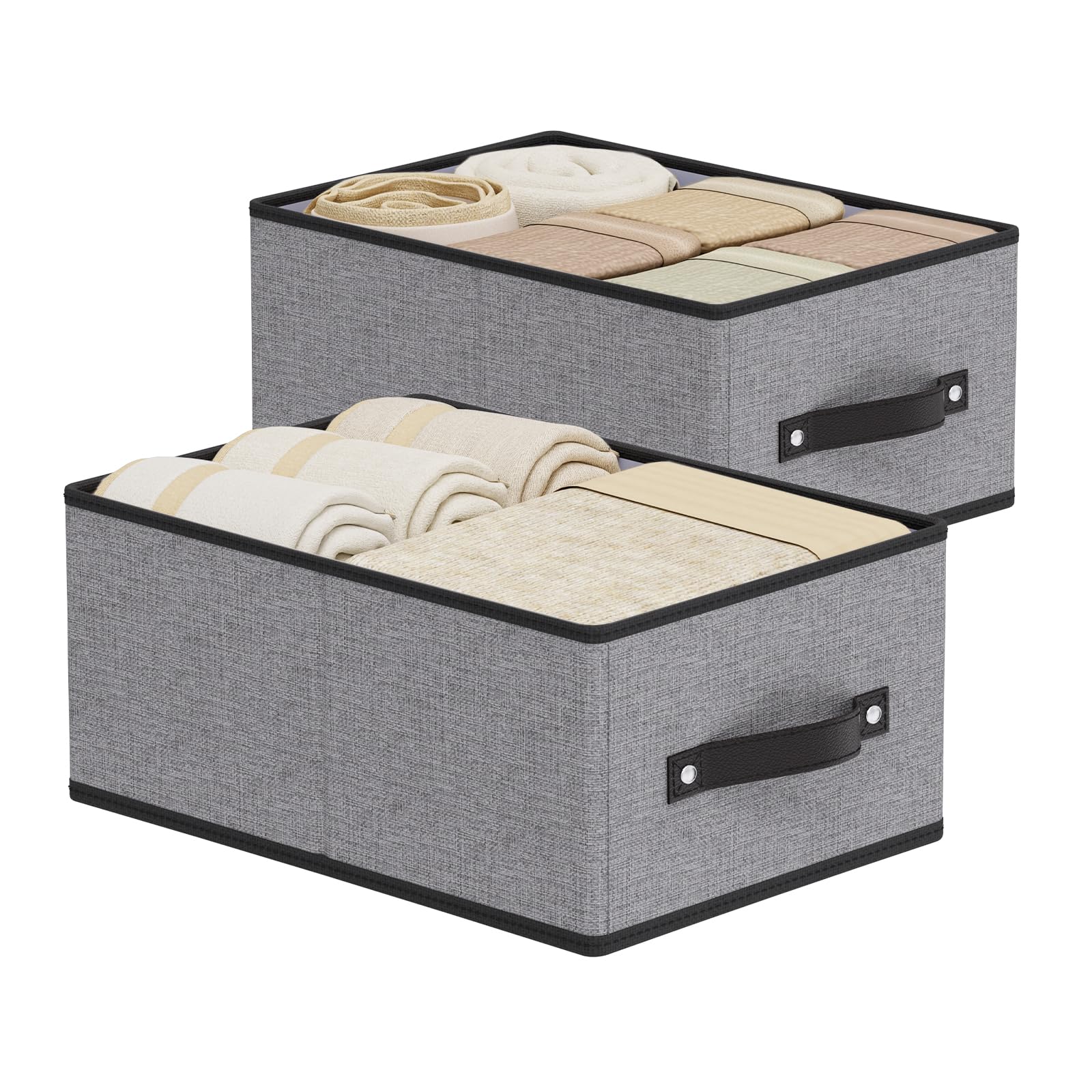 YheenLf Fabric Storage Boxes, 2-Pack Organizer Bins with Double Handles, Foldable Baskets for Shelves, Containers Clothes Cubes for Organizing, Gray, 33×23×14cm
