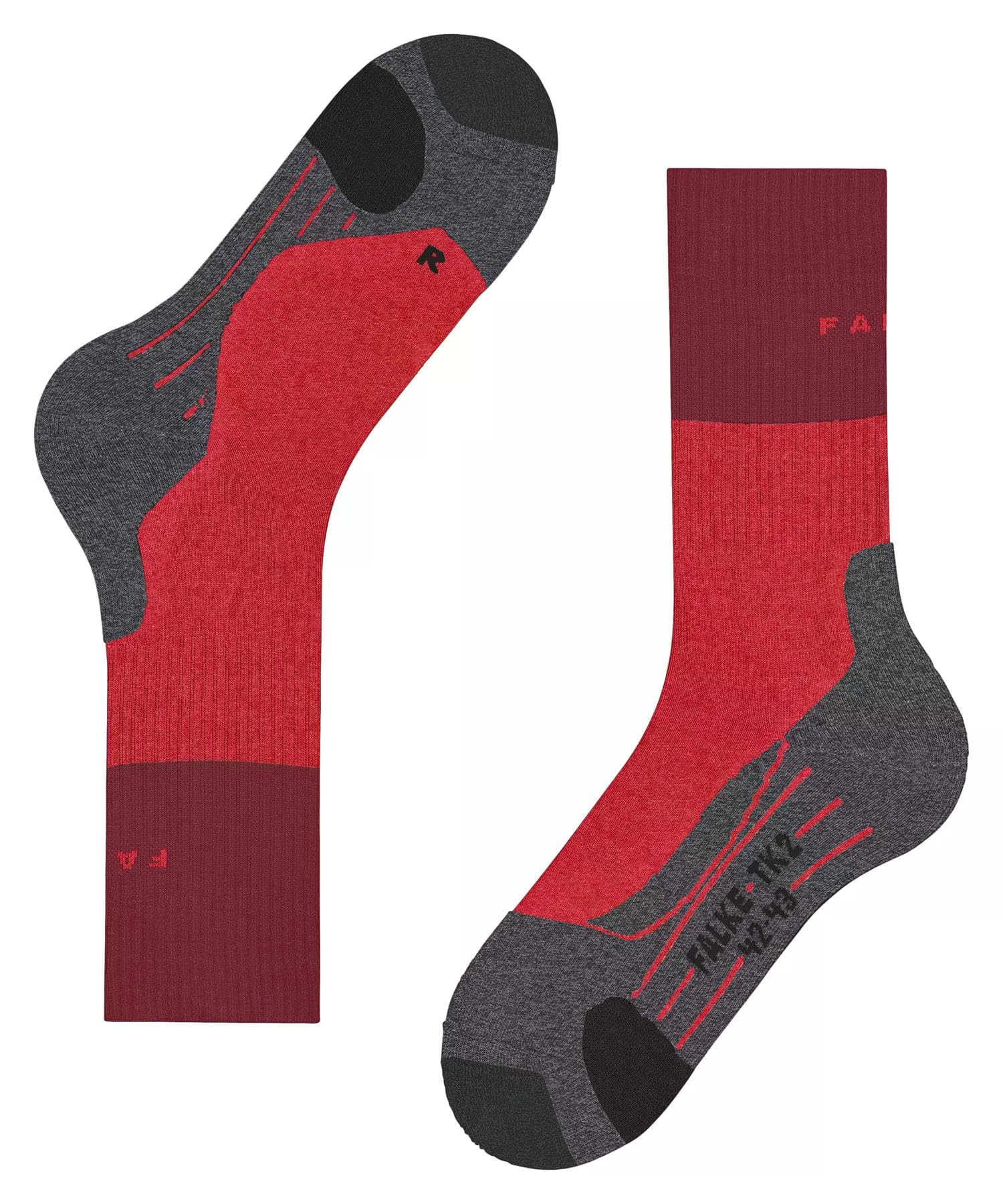 FALKE Herren Wandersocken TK2 Explore M So Wolle Funktionsmaterial antiblasen dick 1 Paar, Rot Big Red 8178, 42-43 6