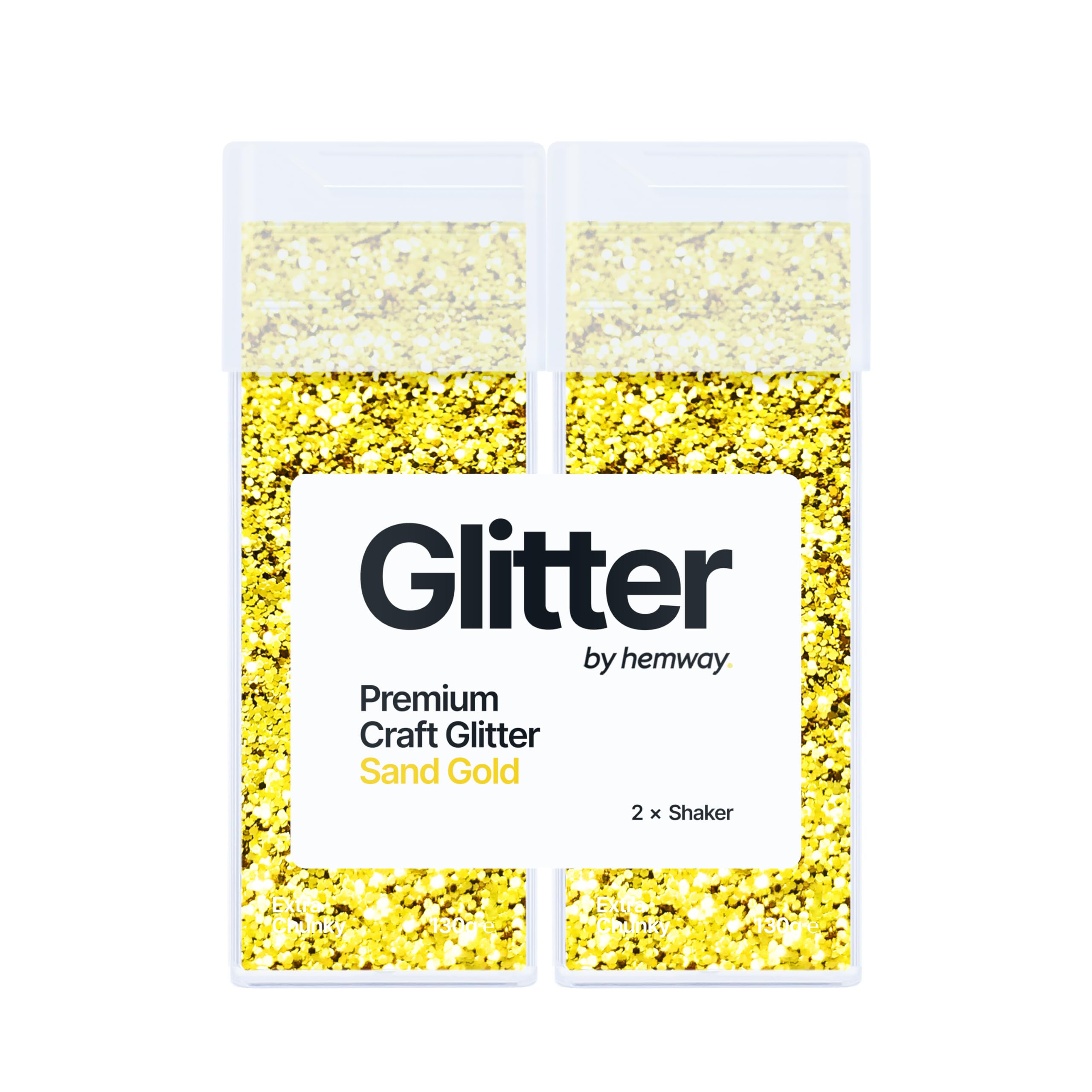 Hemway Glitter Shaker Sand Gold 130g x2 Pack Extra Chunky, Craft Glitter Shakers for Resin & Epoxy Crafts, Christmas Art Supplies, Nail, Body, Face, Eye, Festival, Crafting, Slime, Sparkle