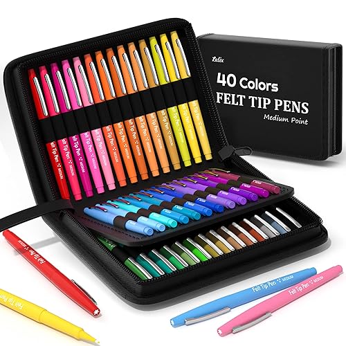 Lelix Felt Tip Pens, 40 Colored Pens with Case, Medium Point, Felt