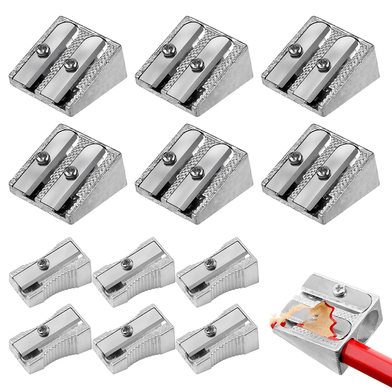 iwiio Metal Pencil Sharpener, 12Pcs Manual Double Hole Pencil Sharpener Pencil Sharpner for School Penci, Colored Graphite Pencils, Crayon Sharpener, Home School Office