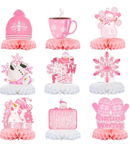 Pink Winter Wonderland Fold & Flare Centerpieces | 10 Pack Snowflake Table Decor | For Baby Showers & Parties