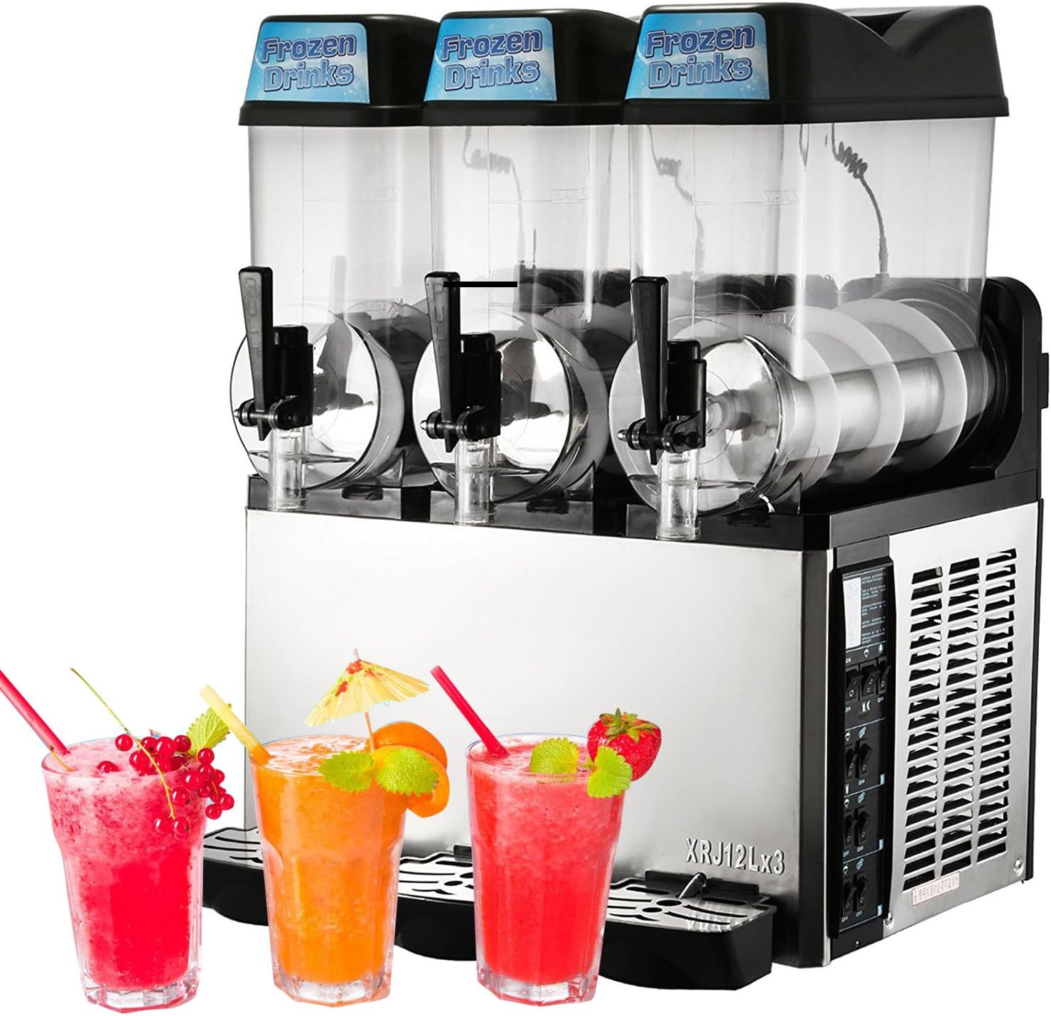 VBENLEM Commercial Slushy Machine110V 600W Frozen Drink Machine Commercial Slushy Maker for Supermarkets Cafes Restaurants Snack Bars 12Lx3Tank
