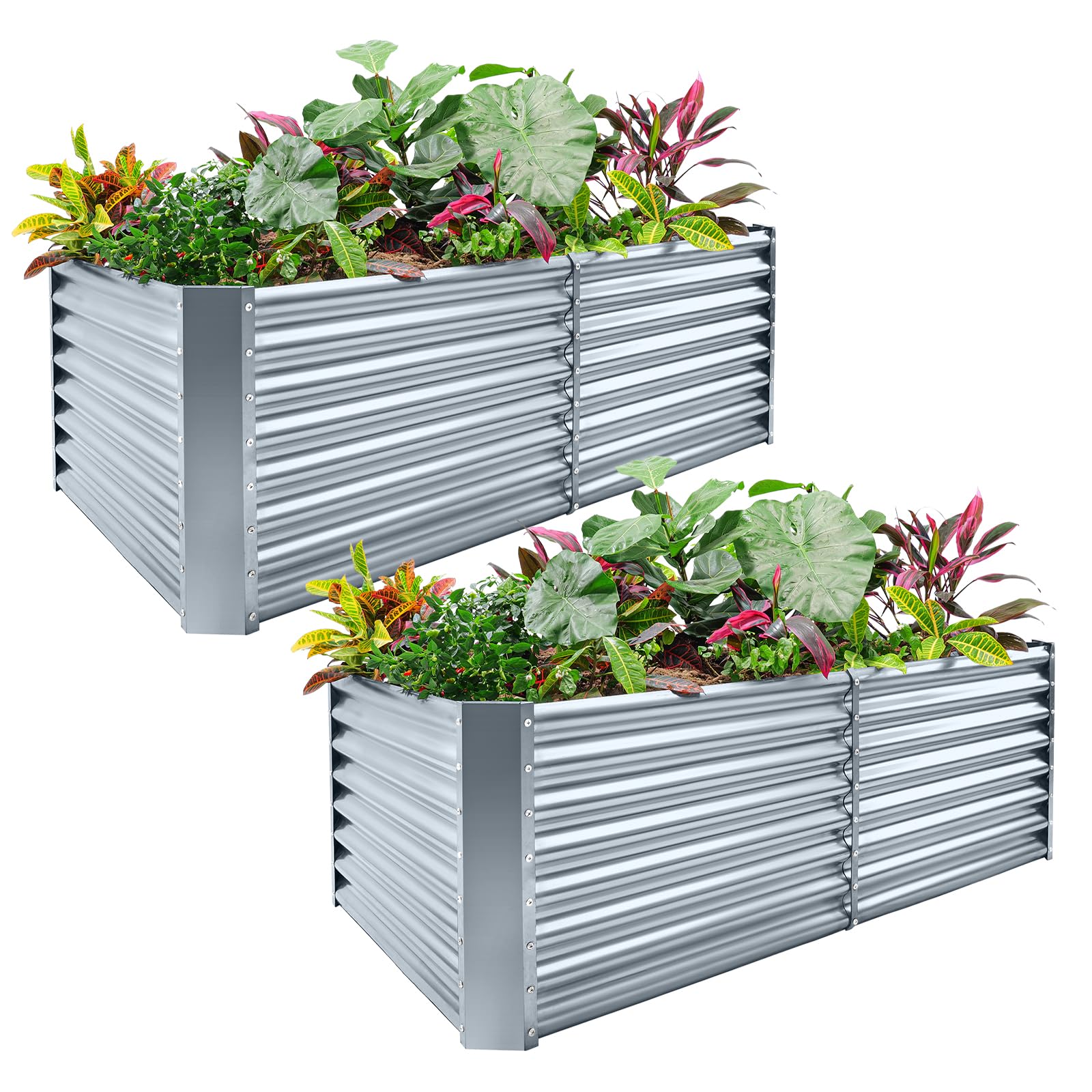 Photo 1 of Land Guard 2 Pack 6×3×2 ft Galvanized Metal Raised Garden Bed, 2FT Deep Root Elevated Planter Box Steel Large Vegetable Flower Bed Kit, Modern Grey