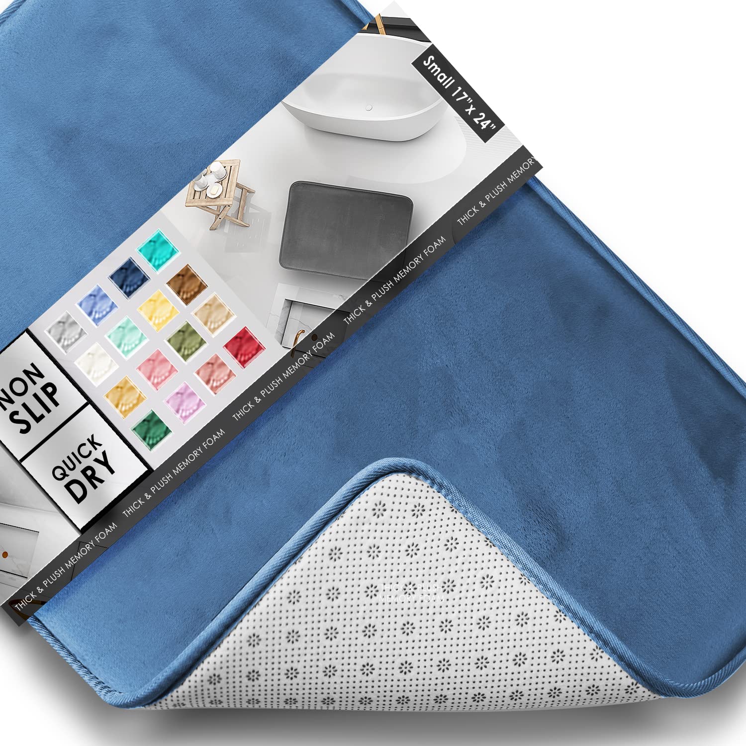 Photo 1 of Clara Clark Bathroom Rugs, Velvet Memory Foam Bath Mat, Non-Slip, Machine Washable Bath Rugs - Dries Quickly, Ultra Soft Plush Bath Mats for Bathroom, 17 x 24, Calm Blue