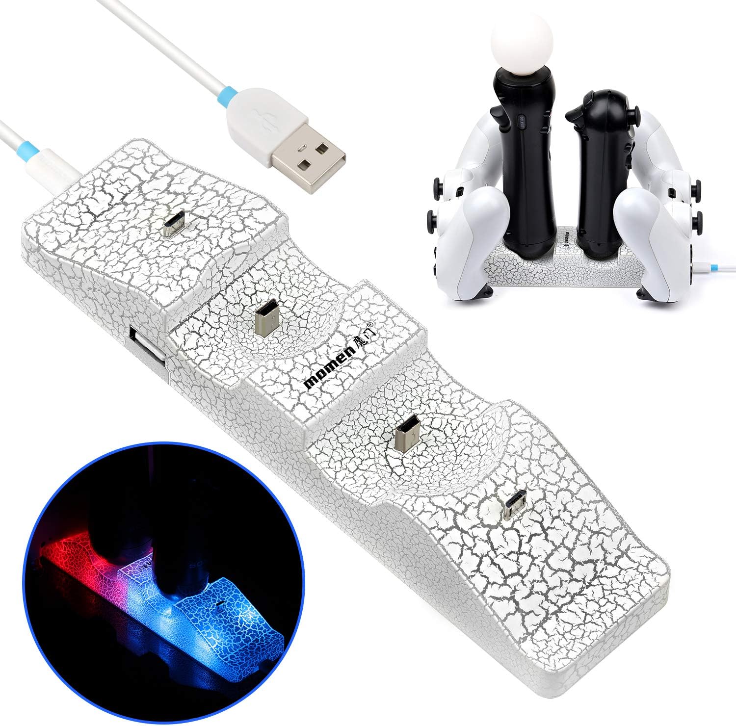 PS4 Controller Charger, Wireless Charging Station with Led Light- PlayStation 4 Controller Charger Dock 4+1 USB Ports 5V 2A for PS4, XBOX ONE, PS2, PS3, PS3 MOVE from Momen