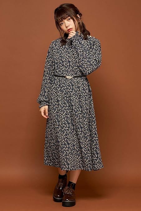 Amazon オリーブ デ オリーブ Olive Des Olive 花柄ハイネック ワンピース Free ネイビー ワンピース チュニック 通販
