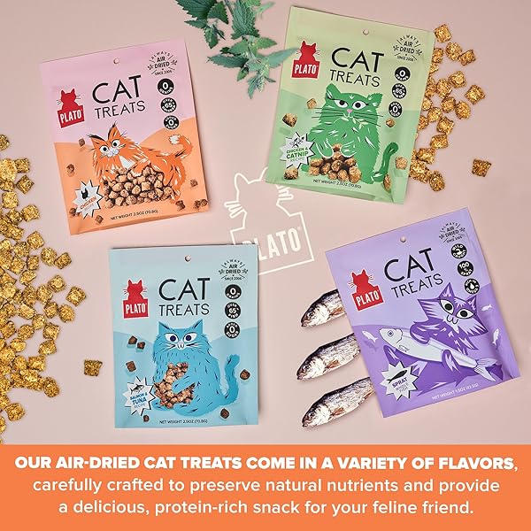 PLATO PET TREATS CAT TREATS – SINGLE INGREDIENT, HEALTHY CHICKEN TREATS FOR INDOOR CATS – AIR DRIED – 2.5 OZ